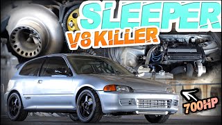 Sleeper 700HP Turbo Honda "V8 Killer" GAPS Mustang! (LS VTEC B-Series Civic)