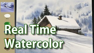 [Real Time] Without Sketch Landscape Watercolor- Winter House (color name view) NAMIL ART