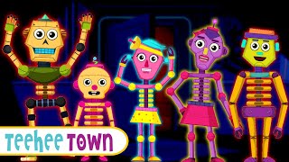 Skeleton Robot Finger Family Song | Midnight Lab Adventure | Spooky Songs For Kids by Teehee Town