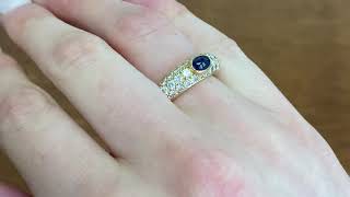 Vintage French Cartier Cabochon Natural Blue Sapphire and Diamond Ring - Cartier Ring - Hand Video