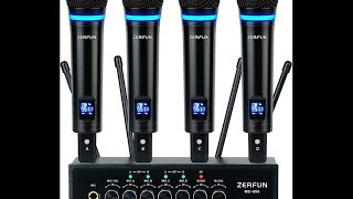 Open Box ZERFUN 4-Channel Rechargeable Wireless Microphone System