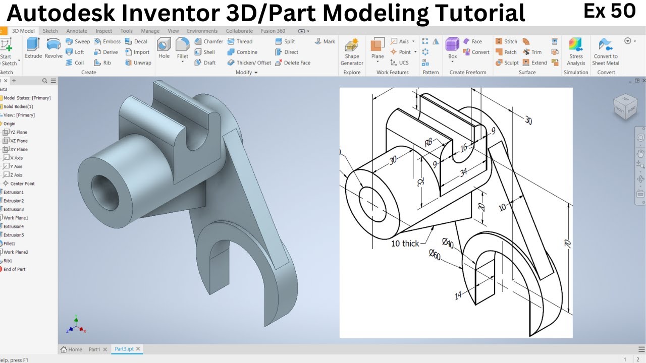Master Autodesk Inventor Detailed Part Modeling Tutorial Example 50