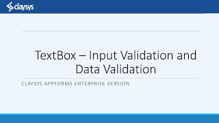 TextBox(1) - Input Validation and Data Validation