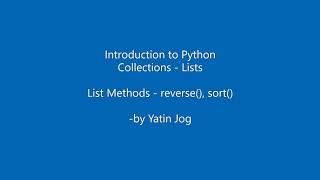 Python List Methods - reverse(), sort()