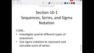 Section 10-1 Part A Sequences, Series, and Sigma Notation