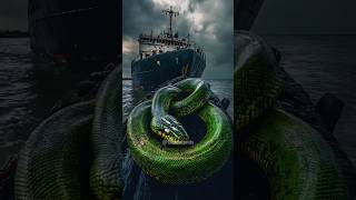 Massive Snake Coiled on a Ship Against a Stormy Backdrop 🐍🐍🐍🐍 #serpent #trending