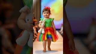 Cute Baby in Pink Tutu with Teddy Bear on the Runway!