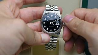 Rolex Datejust gebraucht in 36mm, schwarzes Zifferblatt mit Diamanten