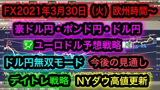 FX2021年3月30日（火）欧州時間～豪ドル円ポンド円ドル円ユーロドル予想戦略【株価】【投資】【日銀】