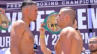 DAVID BENAVIDEZ LOCKS DEATH STARE ON DAVID LEMIEUX AT WEIGH IN FACE OFF - FULL WEIGH IN VIDEO