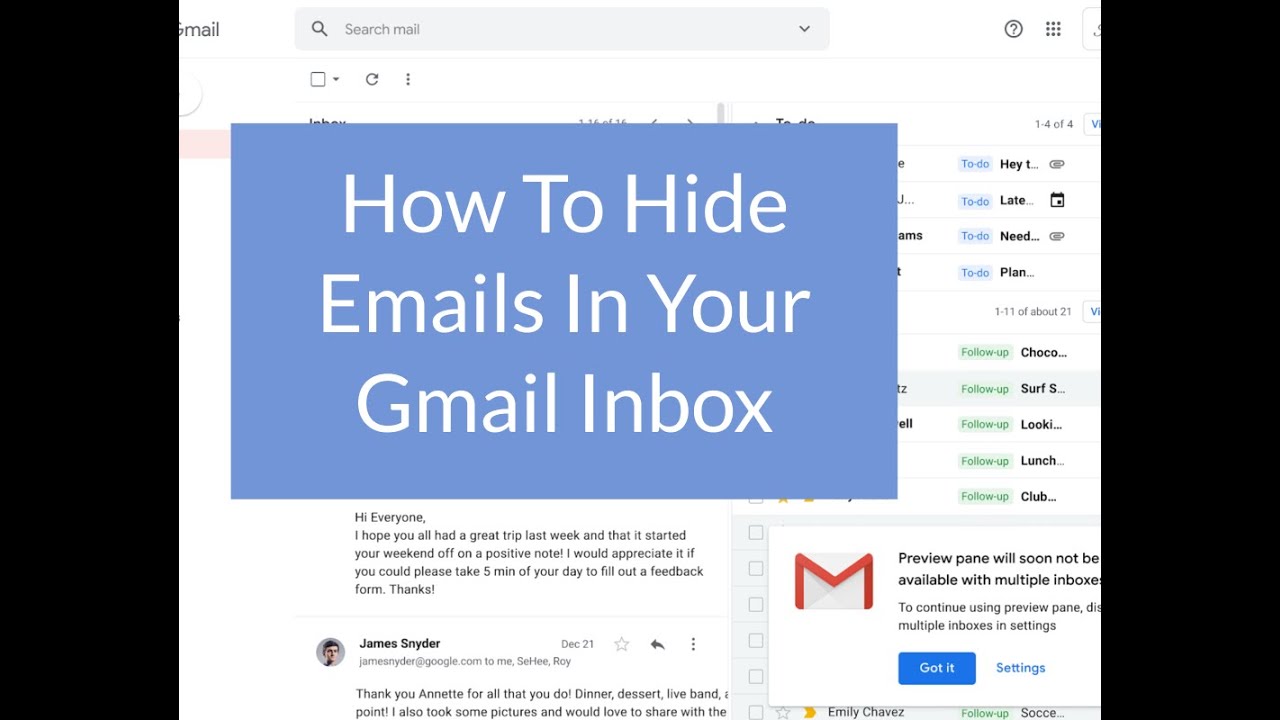 How To Hide Emails In Your Gmail Inbox - YouTube