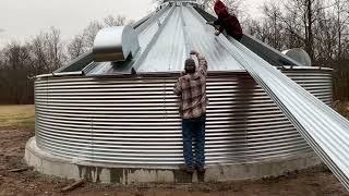 Installing the roof of our Grain Bin House  E8