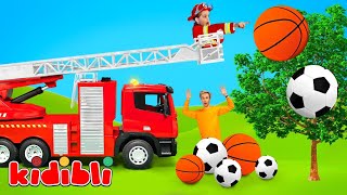 Firefighter Kids rescue balls stuck in the tree ⚽ 🚒| Educational Video for Kids | Kidibli