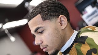 BARBER TUTORIAL: 360 WAVE TEMP FADE | CRISPY LINE UP | FREE HAND TRIM