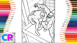 Spiderman vs Venom Coloring Pages,Frightening Fight on the Roof Betweet Spiderman and Venom