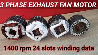 3 phase exhaust motor fan winding 24 slots 1400 rpm zs electric