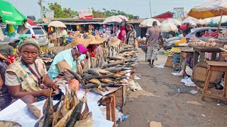 TRADITIONAL LOCAL FOOD MARKET SHOPPING IN GHANA TEMA, AFRICA