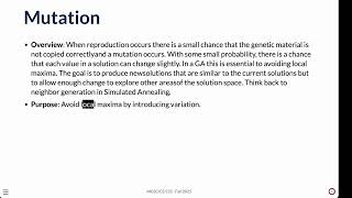 MGSC/CS 532 — Intro to Genetic Algorithms Part II