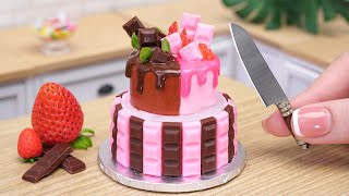 Best Of Miniature Half Strawberry Half Chocolate Cake Decorating | ASMR Cooking Mini Food