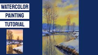 Watercolor Painting Tutorial - How to Paint a Winter Landscape