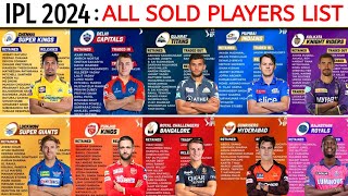 IPL 2024 | All Teams Sold Players List | All Teams Final Players List IPL 2024 | IPL Sold Players |