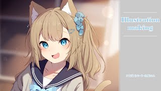 【オリジナル】セーラーねこちゃん【イラストメイキング】