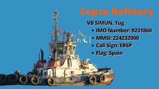 Tug Boat pushes Tanker into Cepsa Refinery, Spain VB SIMUN SPABUNKER 51