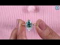 1.88 ct green pear and round cut colorless moissanite hidden halo engagement ring