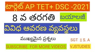 AP TET DSC-2021 || 8 వ తరగతి బయాలజీ -వివిధ ఆవరణ వ్యవస్థ లు.. ముఖ్యమైన ప్రశ్నలు.. SGT || SA.