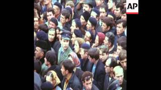 SYND 16/03/1970 THE BEREAVED WATCH THE LAYING OUT OF COFFINS OF THE YUGOSLAV MINE DISASTER VICTIMS