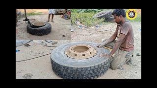 Truck 10.00 R20 tyre puncture repair // easy method replacement