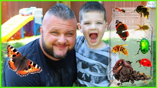 🐞 CATCHING REAL BUGS with CALEB! Playing BACKYARD BUG ADVENTURES outside with MOM & DAD!