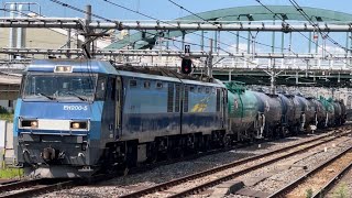 JR貨物EH200形5号機＋タキ8B（両）が大宮駅6番線を通過するシーン（臨8764レ・高A205・石油返空）2024.9.4