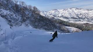 2024年12月25日(水)暖かい一日で麓は雪のゆるみを感じたものの、日陰ではフレッシュ感ある雪質でパウダーランも軽快に滑れました