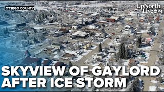 A sky view look into the ice storm aftermath of Gaylord, Michigan