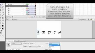 Flash Video Tutorial in English - text animation with text dropping fading effect in Flash