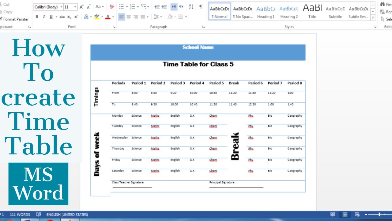 How to create a time table in ms word make a school time table or daily
