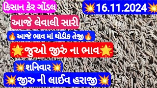 આજના જીરુ ના ભાવ | જીરુ ના ભાવ | જીરુ નો ભાવ jeera na bajar bhav | Gondal marketing yard 16-11-2024