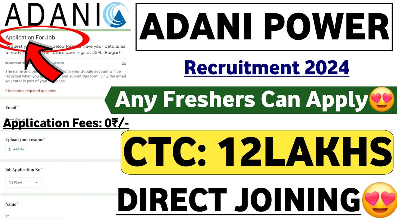 ADANI POWER RECRUITMENT 2024 | FRESHERS | CTC: 12LPA | DIPLOMA/BE/BTECH ...