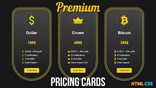 Premium Responsive Pricing Cards HTML CSS | CSS Responsive Cards