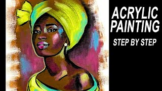 Acrylic Portrait Painting | How to Paint Face | African | Dark Skin Yellow Sunshine