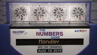 Midday Numbers Game Drawing: Monday, August 19, 2019