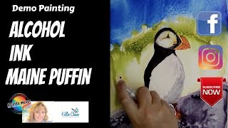 Alcohol Inks - How to Paint A Maine Puffin on Yupo Paper - Painting Demo