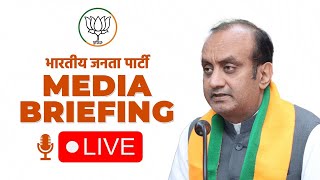 BJP National Spokesperson Dr. Sudhanshu Trivedi addresses a press conference at BJP HQ in New Delhi