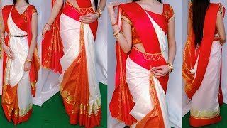 SARASWATI PUJA SPECIAL SAREE DRAPING FOR BEGINNER|BENGALI SAREE DRAPING|HINDI Step by Step