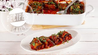 Dina’s Daily Recipes - Ρολά μελιτζάνας γεμιστά με κιμά, κοκκινιστά στο φούρνο