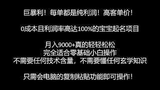 09   躺赚思路补充_月入9000+宝宝起名项目，巨暴利 每单都是纯利润，0基础躺赚【附软件+视频】