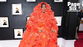 Grammys 2023: Lizzo looks peachy in corset and floral cape on red carpet | Page Six