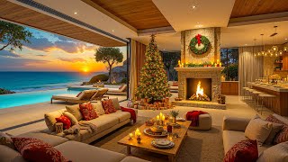 Smooth Jazz Music with Warm Coastal Holiday Atmosphere - Christmas Jazz with Fireplace