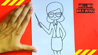 How to Draw a Cute Teacher Step by Step Easy #3 || Teacher Day Drawing